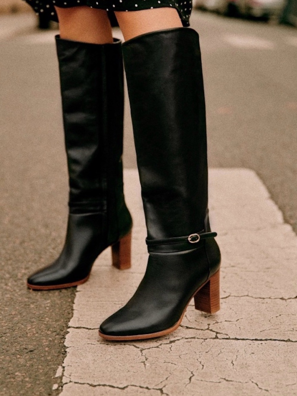 Sézane High-Knee Angèle Boots – Black Leather – Size 36 – NEW